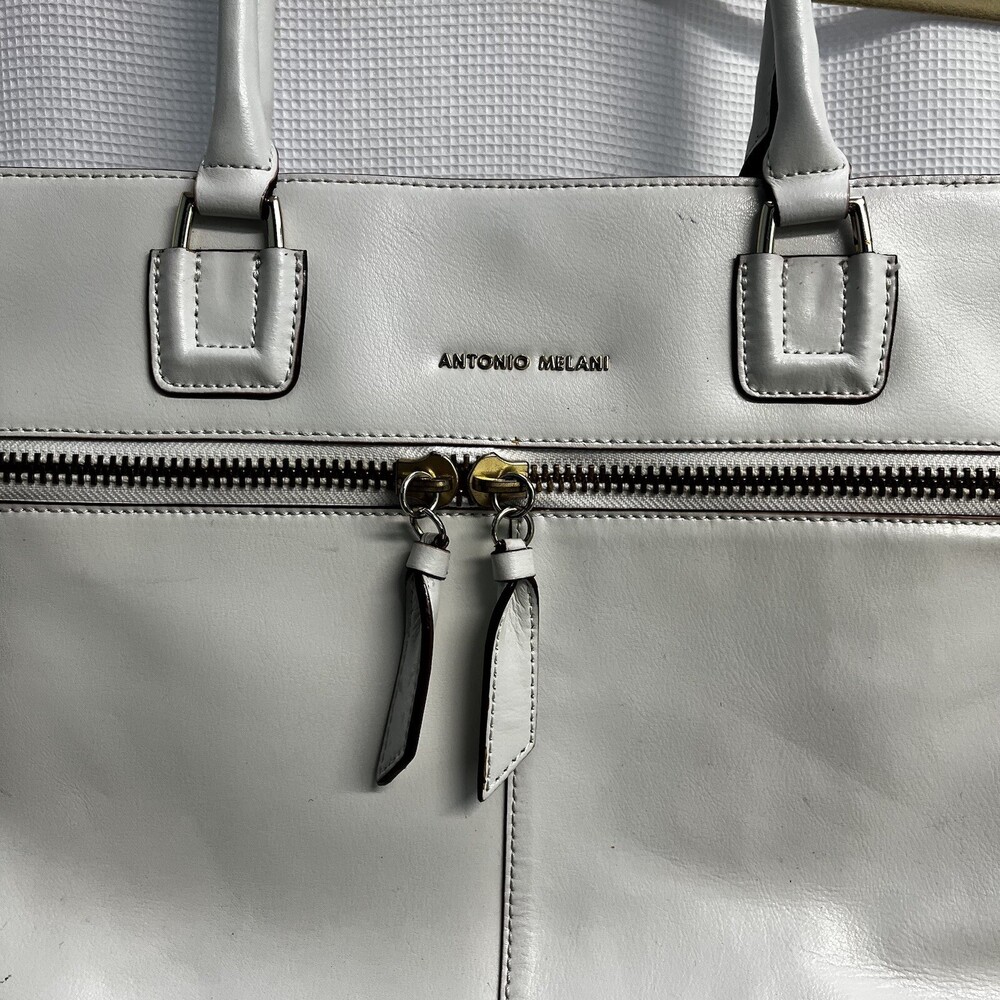 Antonio Melani Women’s White Leather Tote Shoulder Bag Classic Spring Easter - Picture 2 of 11